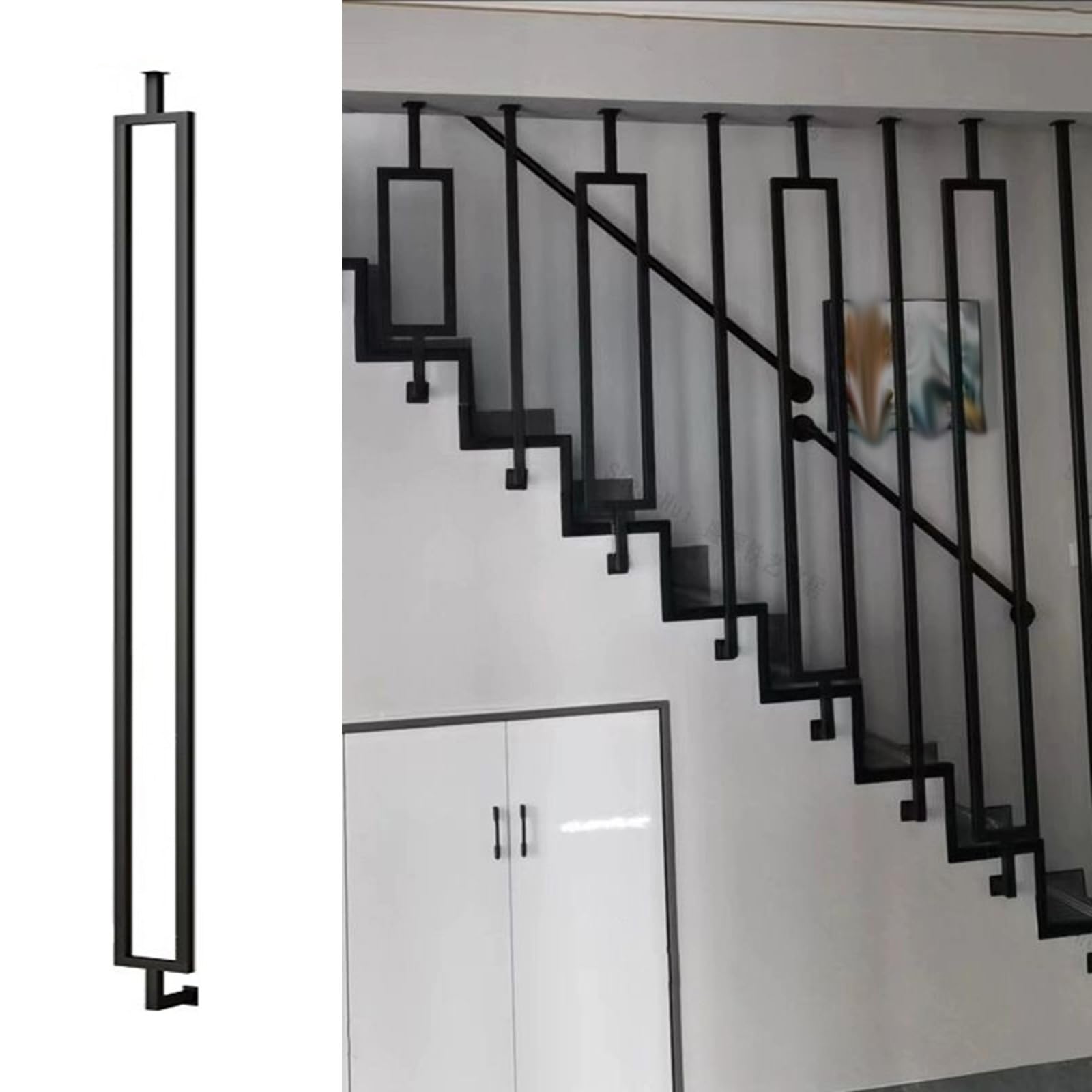 CHZDPP Staircase Balusters for Level and Slope Staircases, Customizable Stair Spindles Iron Black/White/Gold, Metal Balustrade Post for Prevent Falling(Black (1 pc),150cm/59.1in/4.9ft)