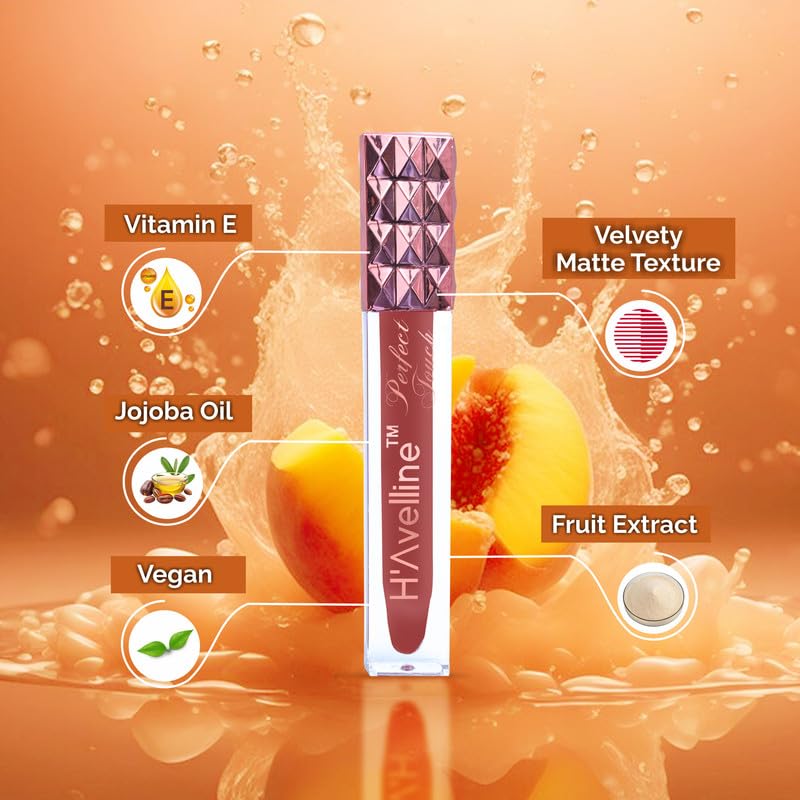 Image of H'Avelline Perfect Touch Velvet Matte Liquid Lipstick - Peach Whisper | Highly Pigmented | Lightweight Smooth Texture | Transfer Resistant | Long Lasting Hydrating Formula