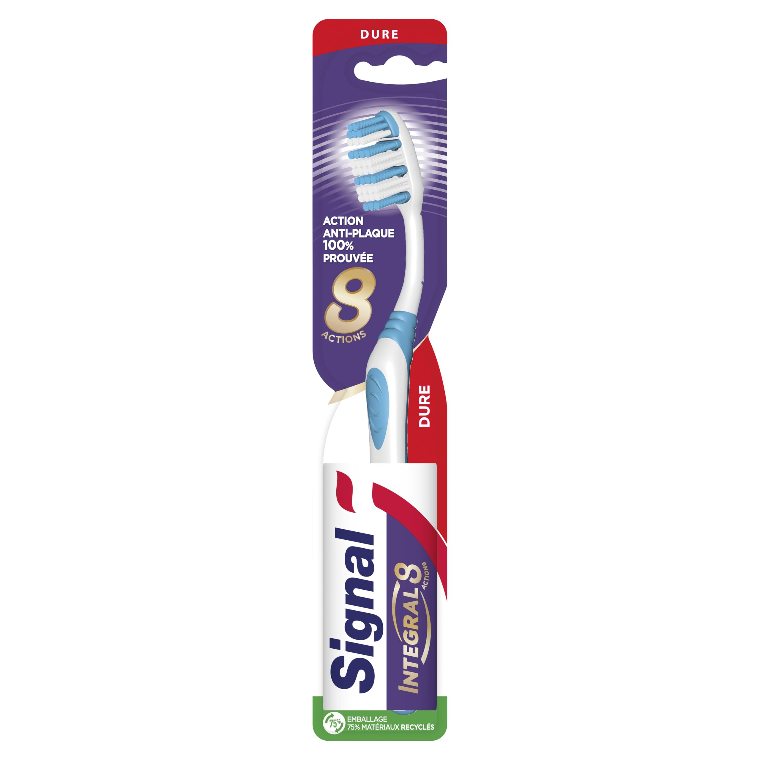 SIGNAL - Brosse à Dents Integral 8 Soin Complet - Action anti-plaque 100% prouvée - Emballage avec 75% de matériaux recyclés - Dure (lot de 12 brosses à dents), Couleur Aléatoire