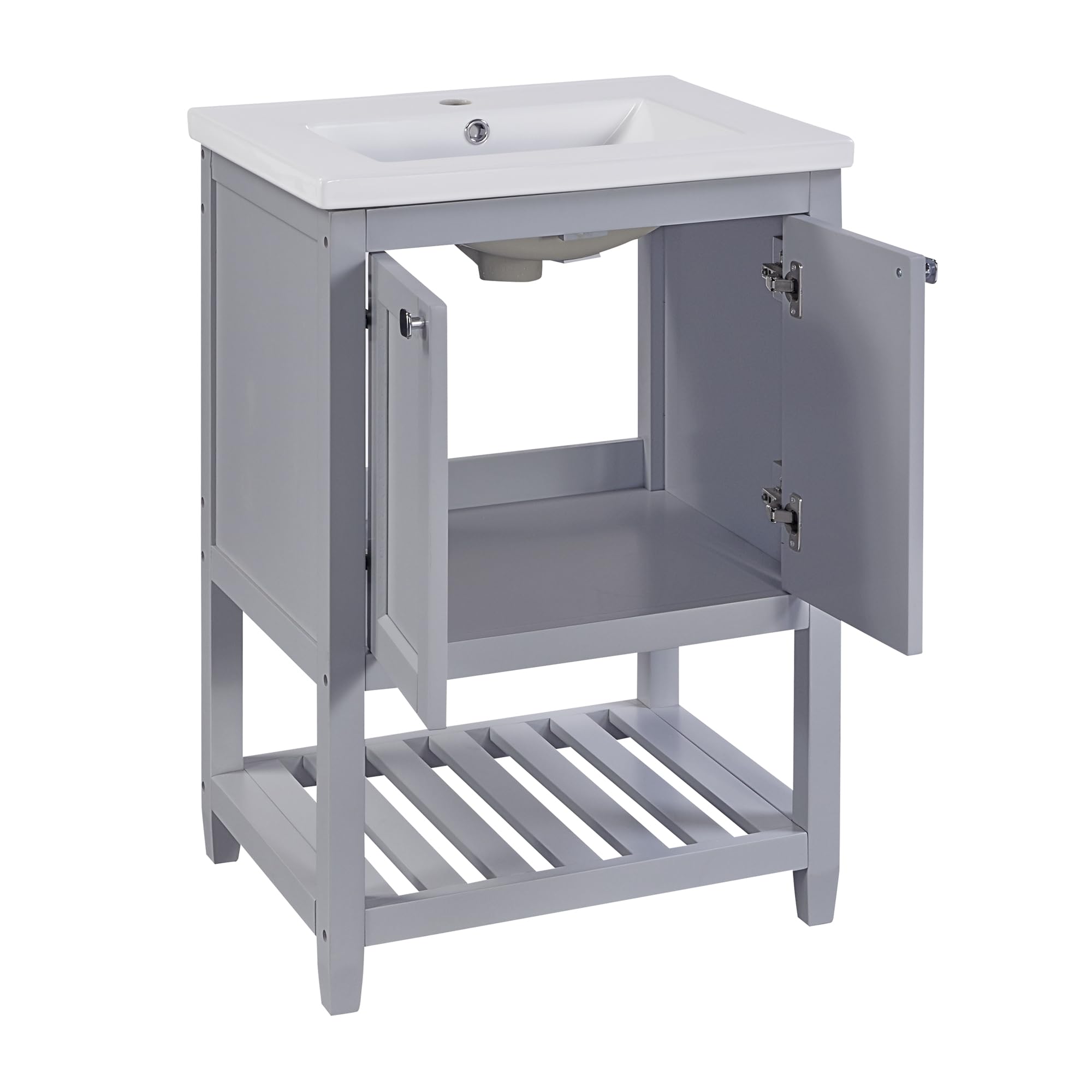 Mobile da bagno singolo con base 60 cm con lavabo in ceramica, grigio chiaro