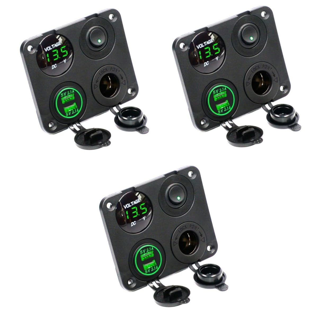 UPKOCH 3piezas Cargador Usb De Panel Voltímetro Digital y Doble Salida Interruptor Para Coche Barco y Vehículos De Luz Led Verde