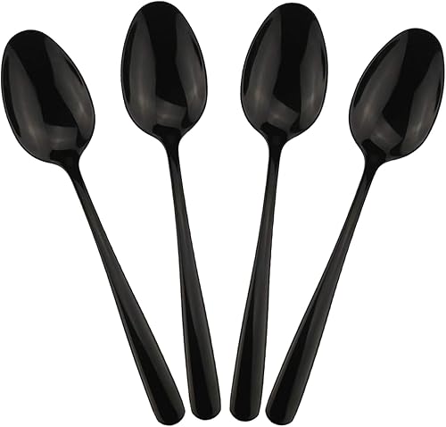 DEALIGHT Black - Cucharas grandes de 8.15 pulgadas, cucharada de acero inoxidable 1810 resistente, cuchara para servir, juego de 4 disponible en Yaxa Peru