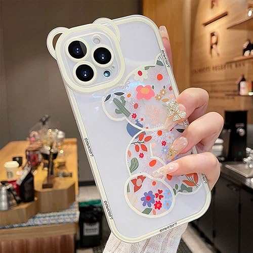 Miniatura 2 de Funda para iPhone XR con bonito patrón de oso de flores, protector de cámara, funda transparente y bonita cadena de pulsera, compatible con iPhone
