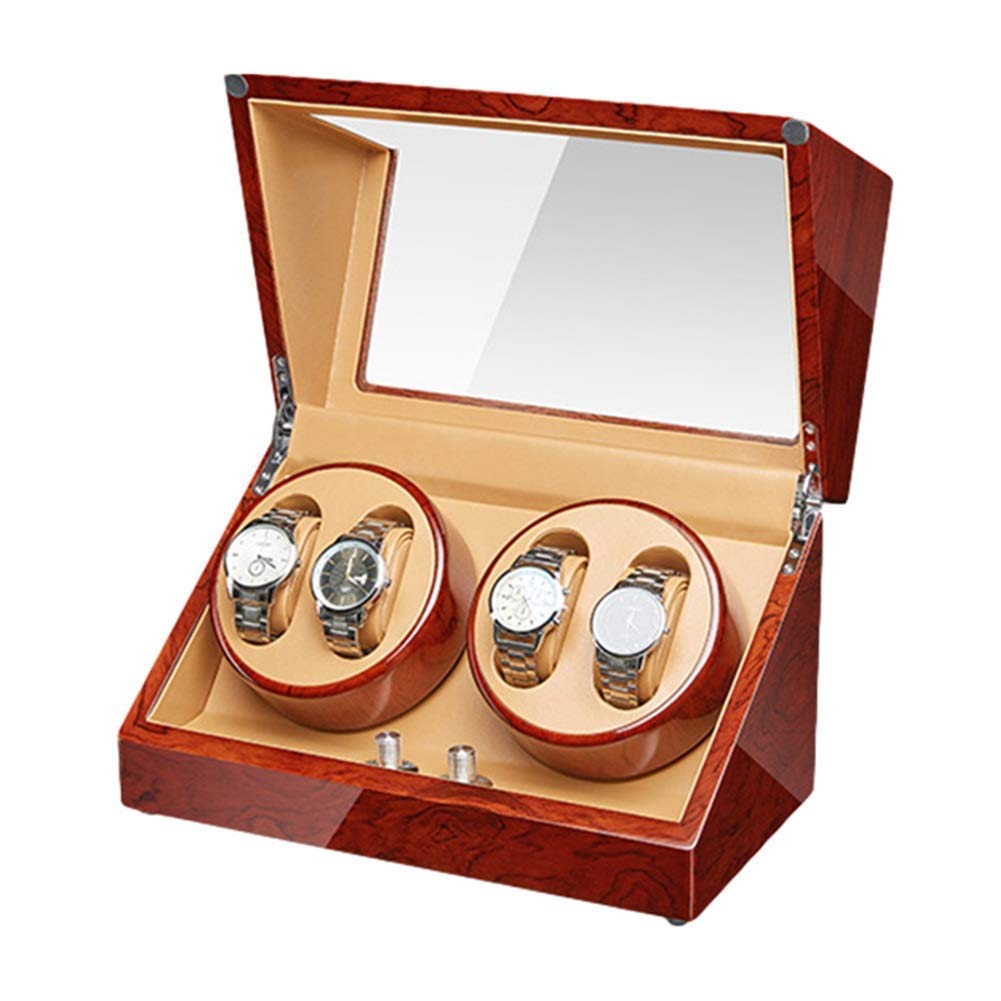 QUSYZD Watch Winder Automatic Watch Winder Box 4 Quiet Motor Wood Shell Piano Paint Exterior Flexible Watch Pillows for Man Women Watches,D Watch Winder,D-A