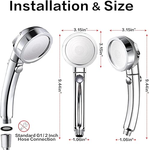 Miniatura 6 de Nosame Ducha, cabezal de ducha de mano de alta presión con interruptor de pausa de encendidoapagado, 3 ajustes, cabezal de ducha de ahorro de agua,