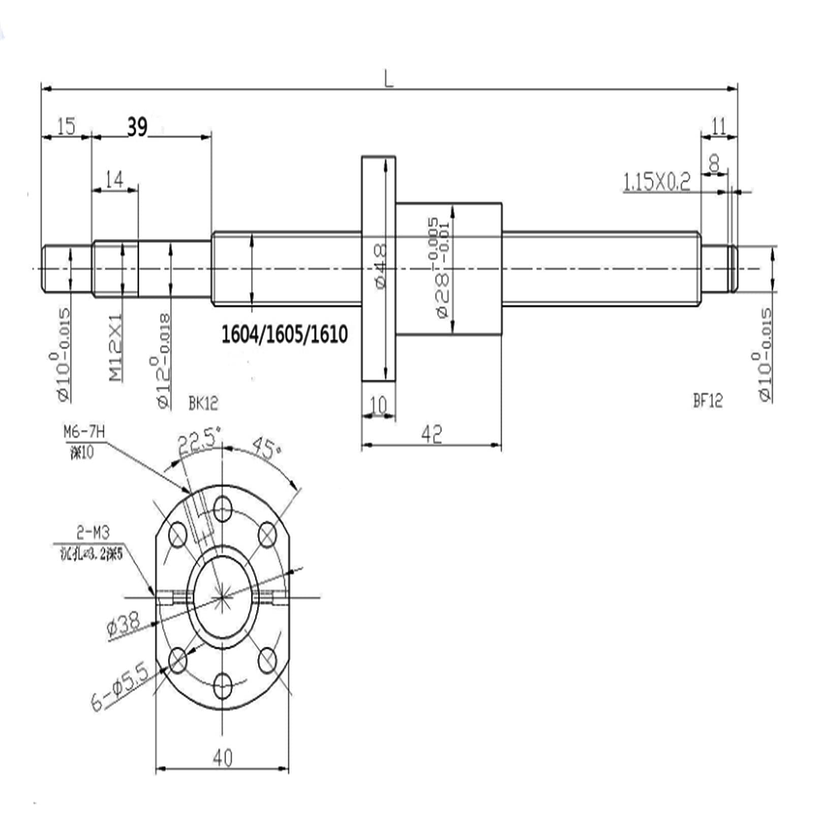 CNCMANS Kit SFU1605/RM1605 SFU1605-L1000 mm (39,37 in) - Vis filetée à billes + écrou 1605 + support BK/ BF12 + boîtier d'écrou + raccord 6,35 x 10 mm - Pièces CNC