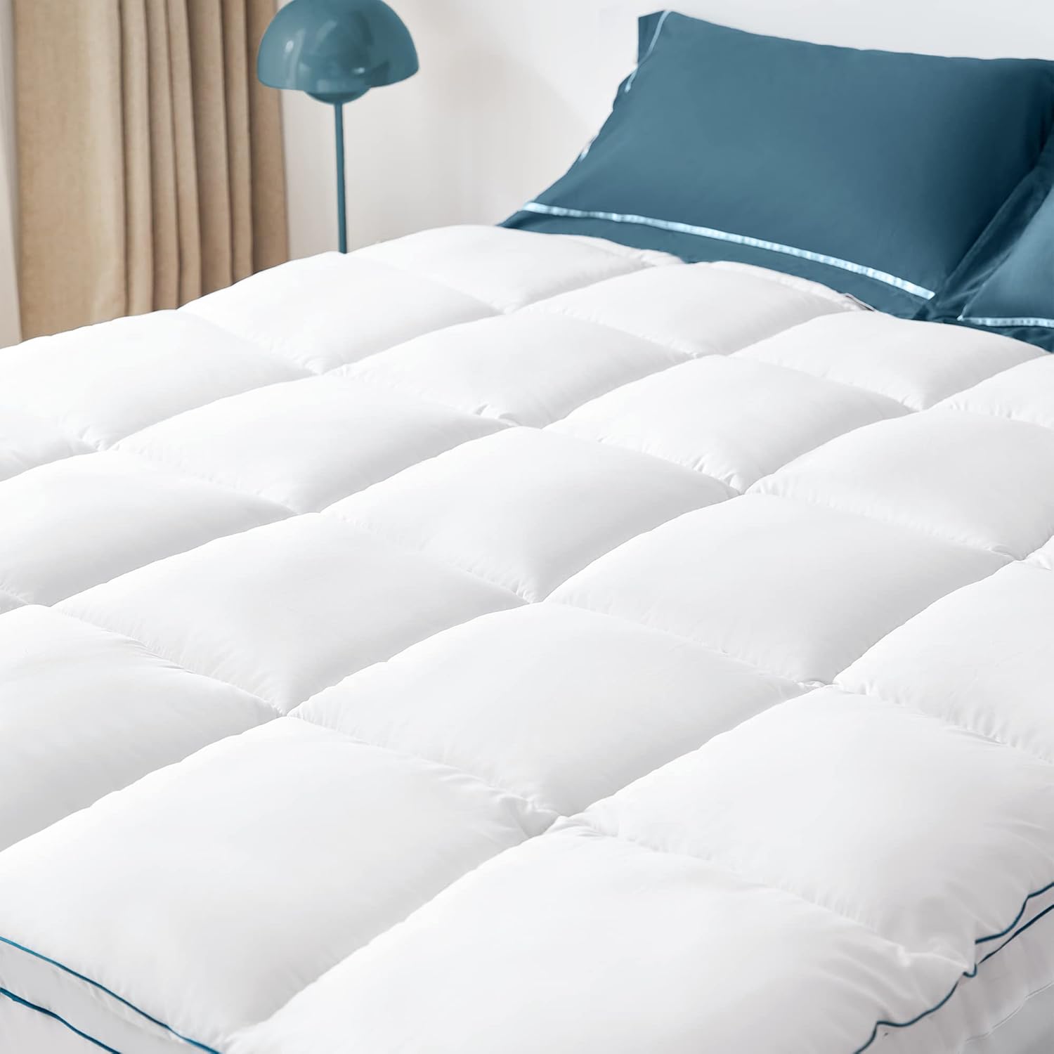 LINSY LIVING Pillowtop Mattress Topper Queen, Pillow Topper Queen with Extra Thick Down Alternative Quilted, Soft Feather Bed Down Mattress Pad Cover for 8"-12" Mattress