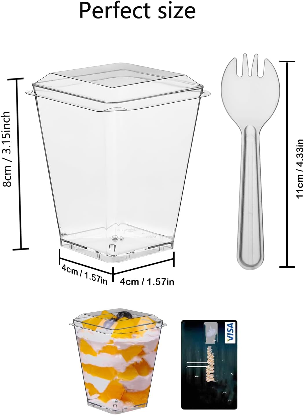 Clear Dert Cups with Lids and Spoons, Mini Dert Cups Reble Square