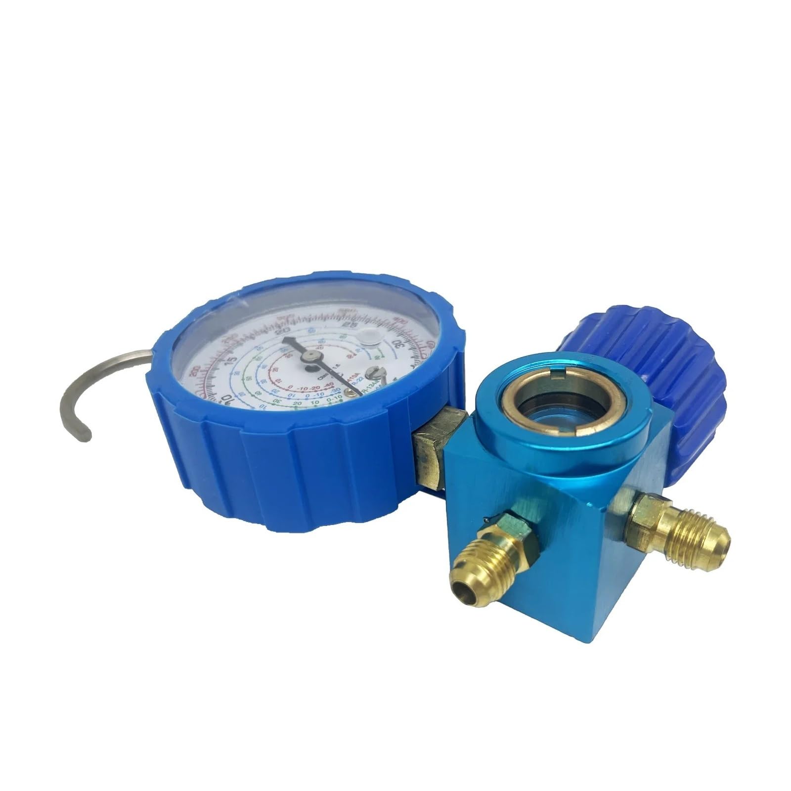 Manguera de Carga múltiple con manómetro y Mirilla for Herramienta de refrigeración A/C de Alta y Baja presión R22/R410A/R134A/R404A Detección en Tiempo Real(Low Plastic knob)