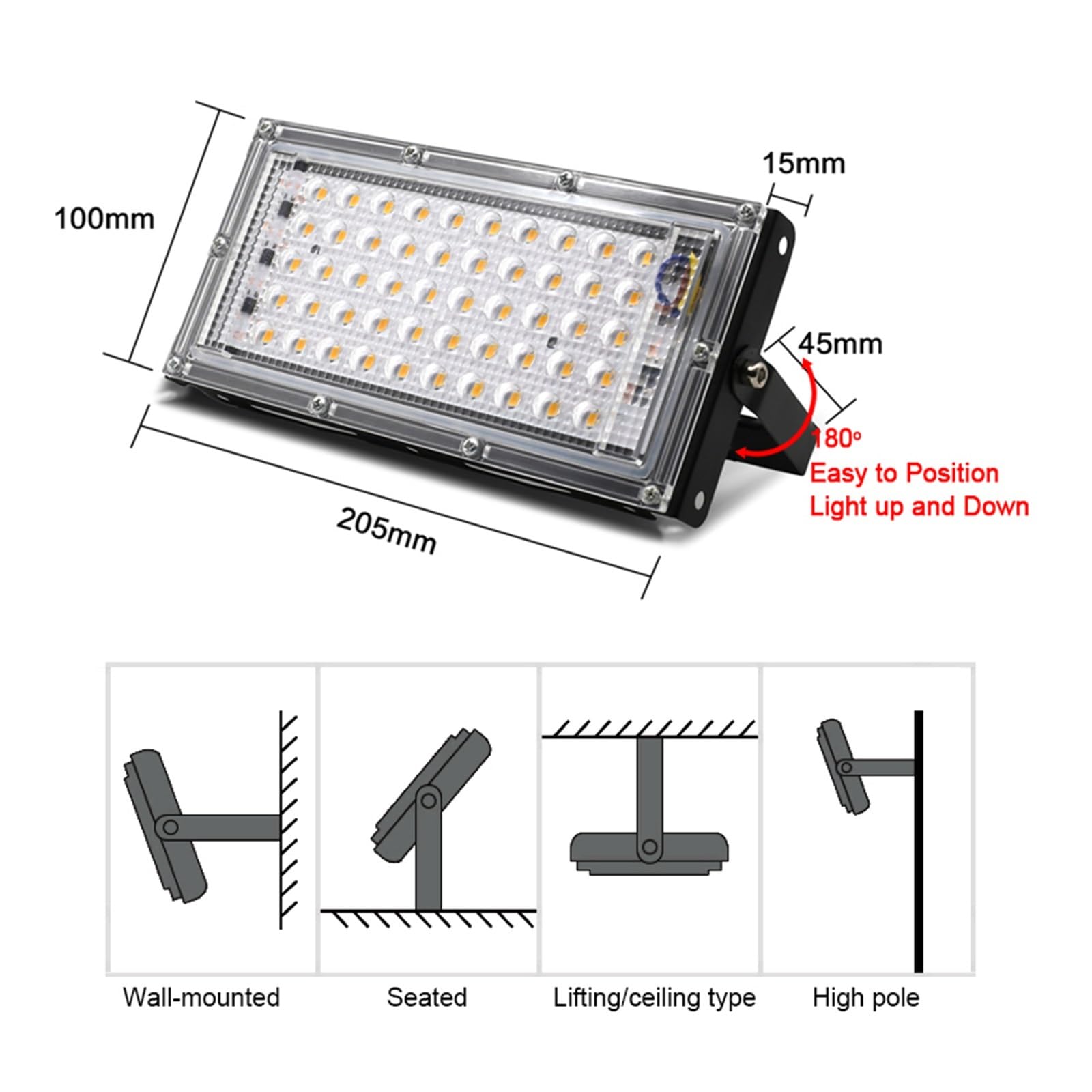 Lámpara LED De Cultivo Phyto AC 50W, Reflector LED De Espectro Completo, Foco For Plantas Hidropónicas De Plantas De Invernadero For Interiores Y Exteriores (Size : Cold White)