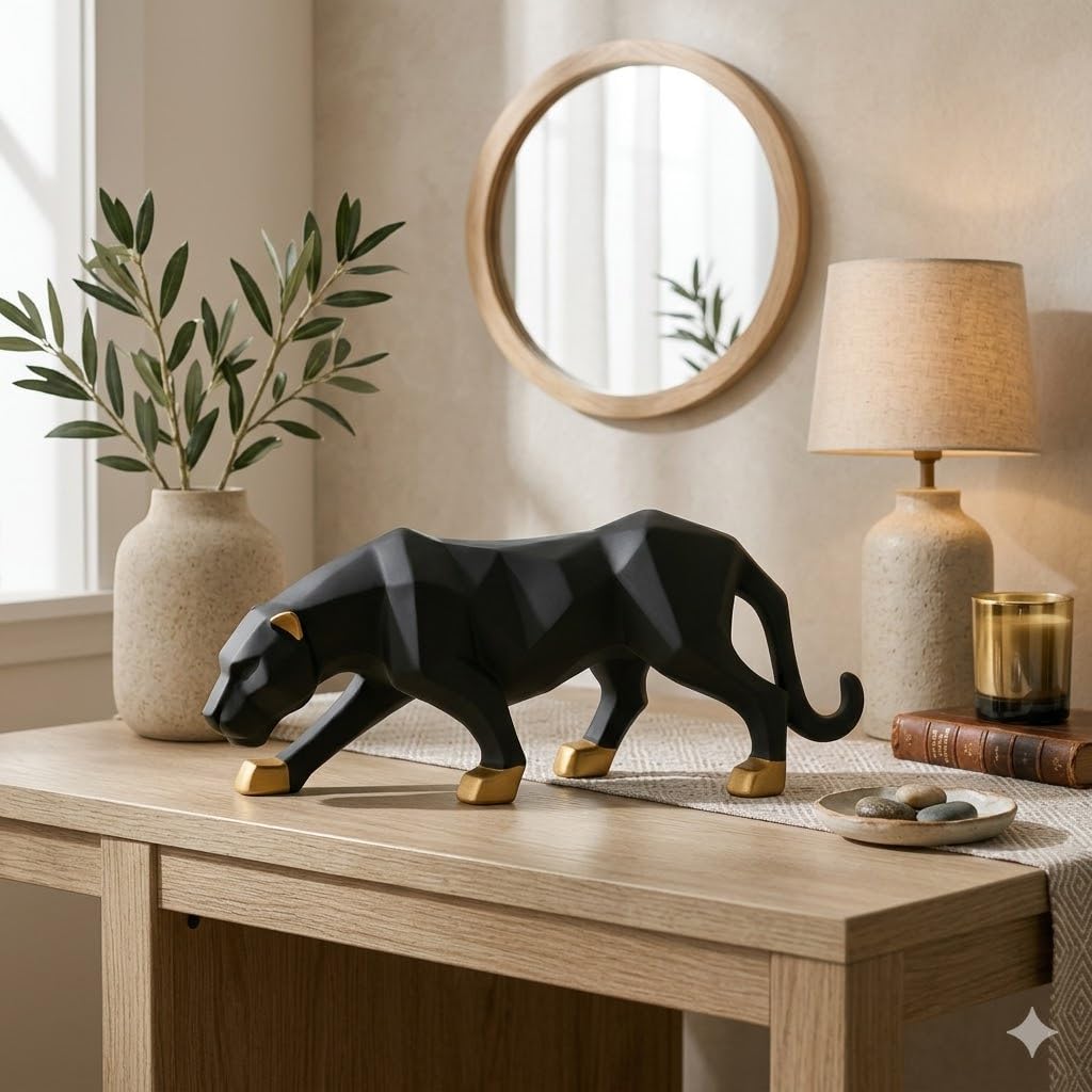 Black & Gold Panther Statue - Modern Home Decor -8
