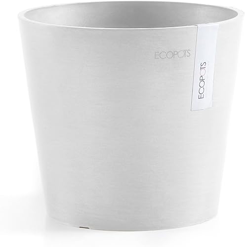 Ecopots Amsterdam - Maceta redonda de plástico reciclado duradera para interiores y exteriores color blanco puro 7 pulgadas