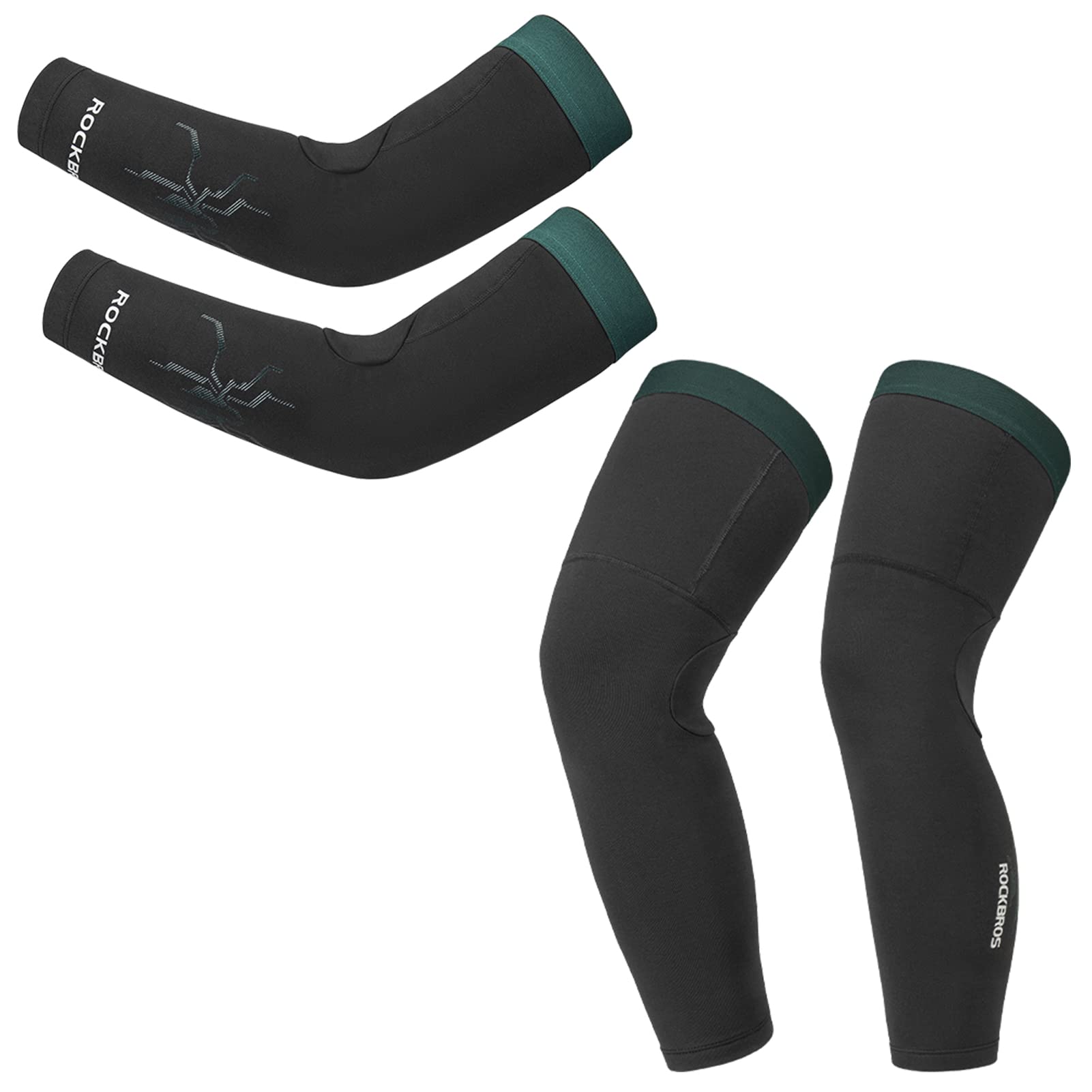 ROCKBROS Manchettes Jambières Ensemble Thermiques Hiver Élastique Couvre-Bras Genouillère Antidérapant Coupe Vent Course Cyclisme Basketball Randonné Basketball Homme Femme Noir Vert/Bleu S-3XL