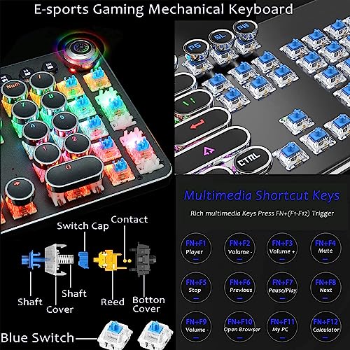 Image of ChamZA Multimedia Mechanical Keyboard Blue Switches w /Knob Wired Retro Typewriter Keyboard 104 Keys Gaming Keyboard RGB K820 - Black
