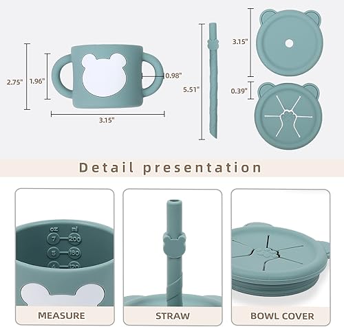 Miniatura 6 de ROISDIYI Vasos para bebés de 6 meses de silicona con popote para bebé, 8 onzas, a prueba de derrames, tapa extraíble para aperitivos, asas de fácil