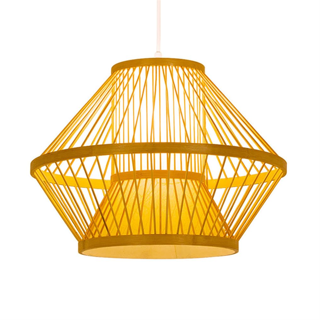 LYMSXAZOU Bamboo Basket Pendant Light With Wood Canopy Lantern Woven Rattan Chandelier Hanging Ceiling Fixture Retro Japanese Style For Kitchen Bedroom Home Décor Lighting(15.7")