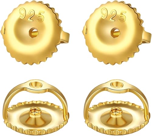 Miniatura 11 de 2 pares de aretes de rosca de plata de ley 925 para tachuelas, hipoalergénicos con rosca para aretes para poste roscado de 0.032 pulgadas (plateado)
