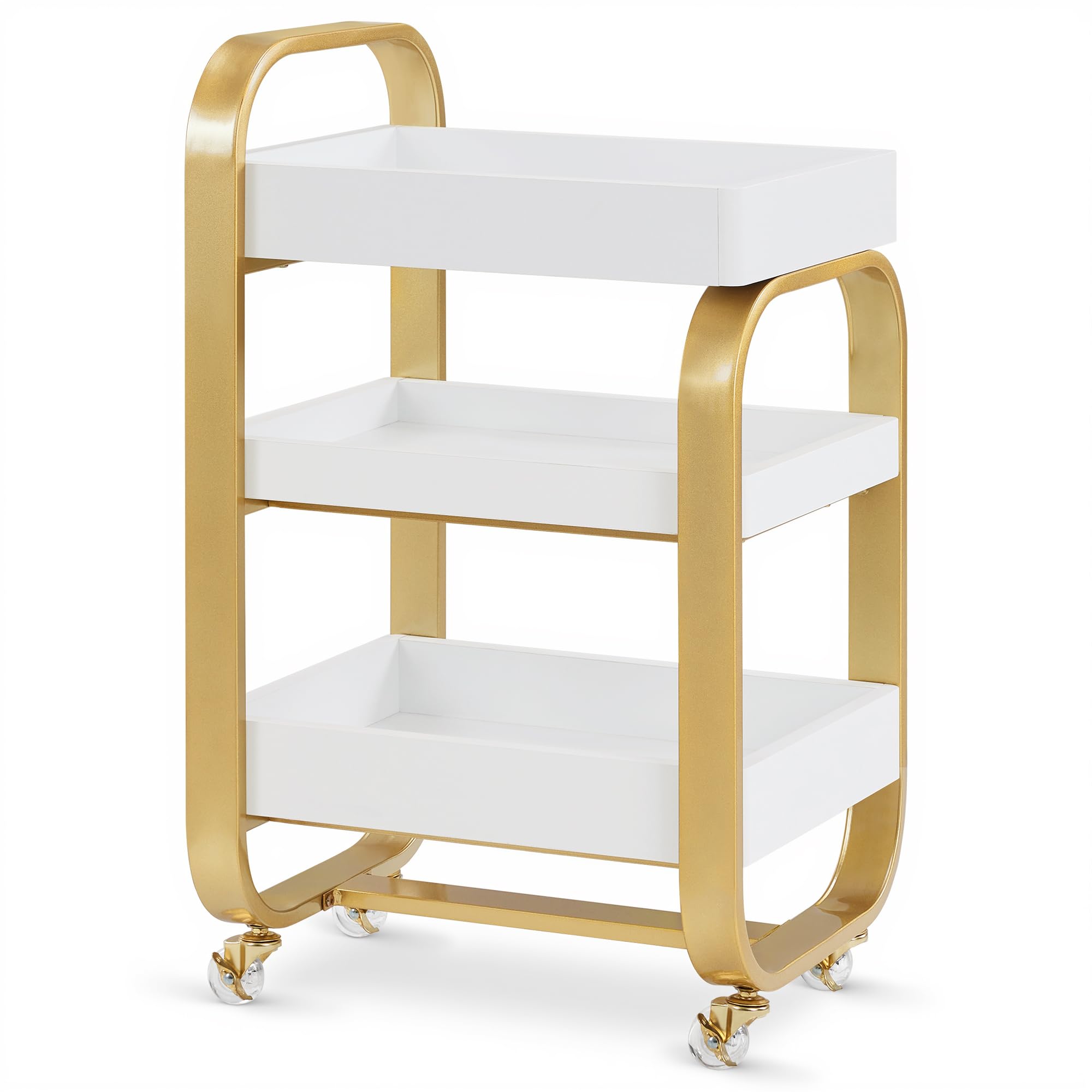 Rollwagen Servierwagen 3-stufiger Stylisten Kosmetikwagen mit Rollen Arbeitswagen Kosmetik Moderner Arbeitswagen für Bad Wohnzimmer Beauty SPA Wagen Gold