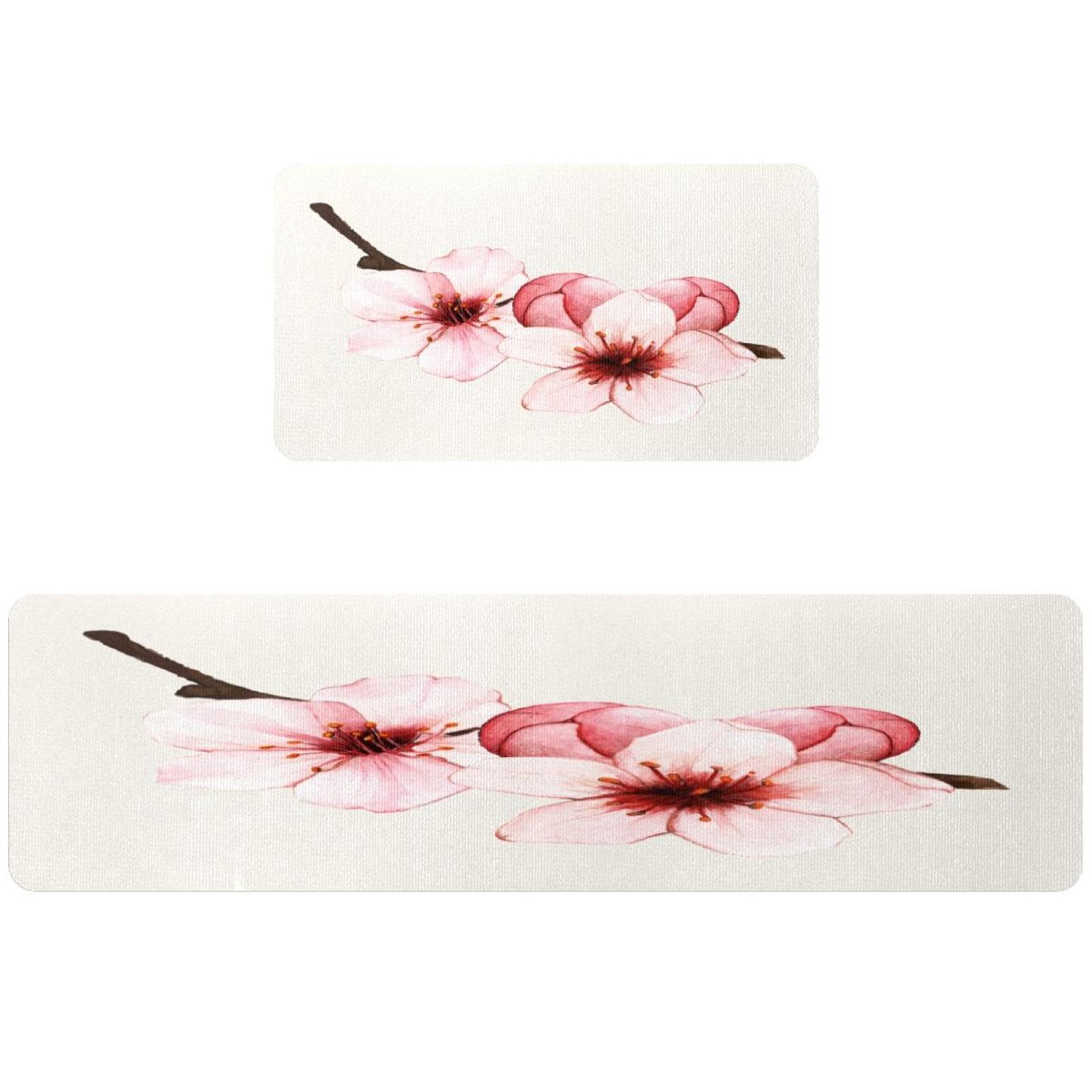 Pack de 2 alfombrillas de cocina con diseño de flores de cerezo, lavables y antideslizantes 1