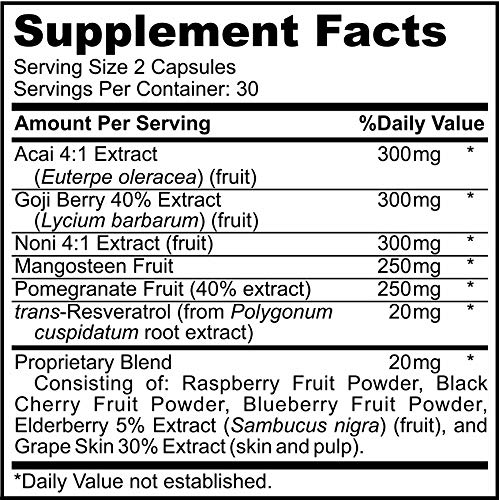 Super Antioxidant Supplement - Goji Berry Capsules, Acai Berry Capsules, Mangosteen Capsules, Resveratrol, Pomegranate & Noni Capsules - 60 Capsules #TOP7