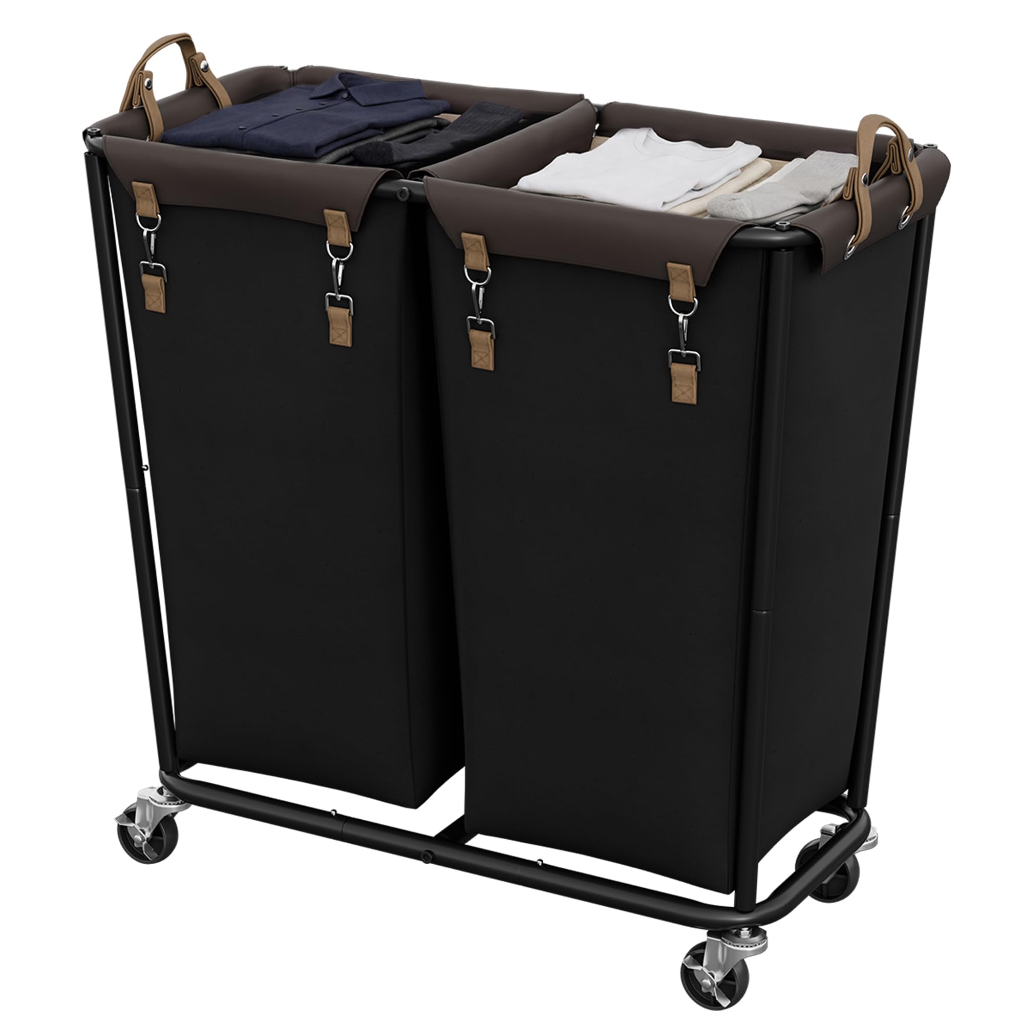 StorageWorks 2 Section Laundry Hamper, 330L Extra Large Black Rolling Cart