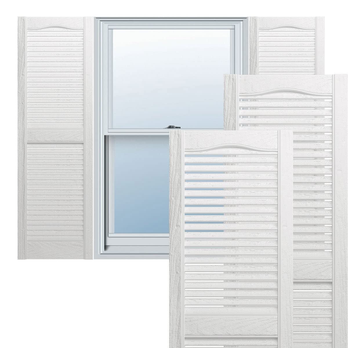 Ekena Millwork Lifetime Vinyl LL1S12X05200CL Standard Cathedral Top Center Mullion, Open Louver Vinyl Shutters, w/Installation Shutter-Lok's &
