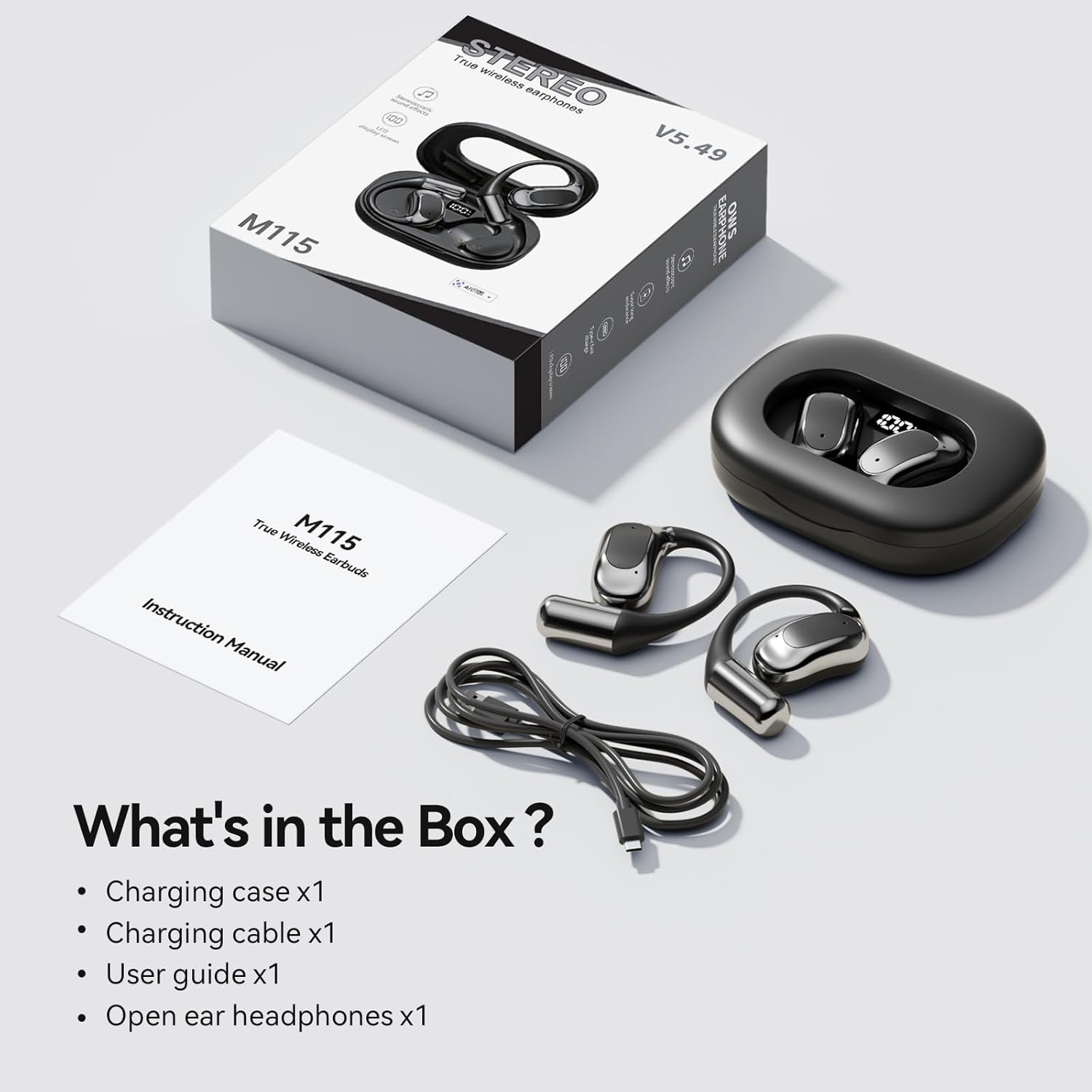 Open Ear Headphones Bluetooth Wireless Over Ear Earbuds with Ergonomic Earhook Ear Buds, Led Power Display,48h Playtime，Ipx6 Waterproof Comfortable for Workout，Cycling，Running (Black) - Image 7