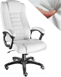 TecTake® Silla DE Oficina ERGONÓMICA, Sillón Giratorio Ajustable, Acolchado Extra Grueso de 12cm, Base con Ruedas, Alta Durabilidad, Fácil de Montar, Ergonomía Superior, Silla de Escritorio - Blanco