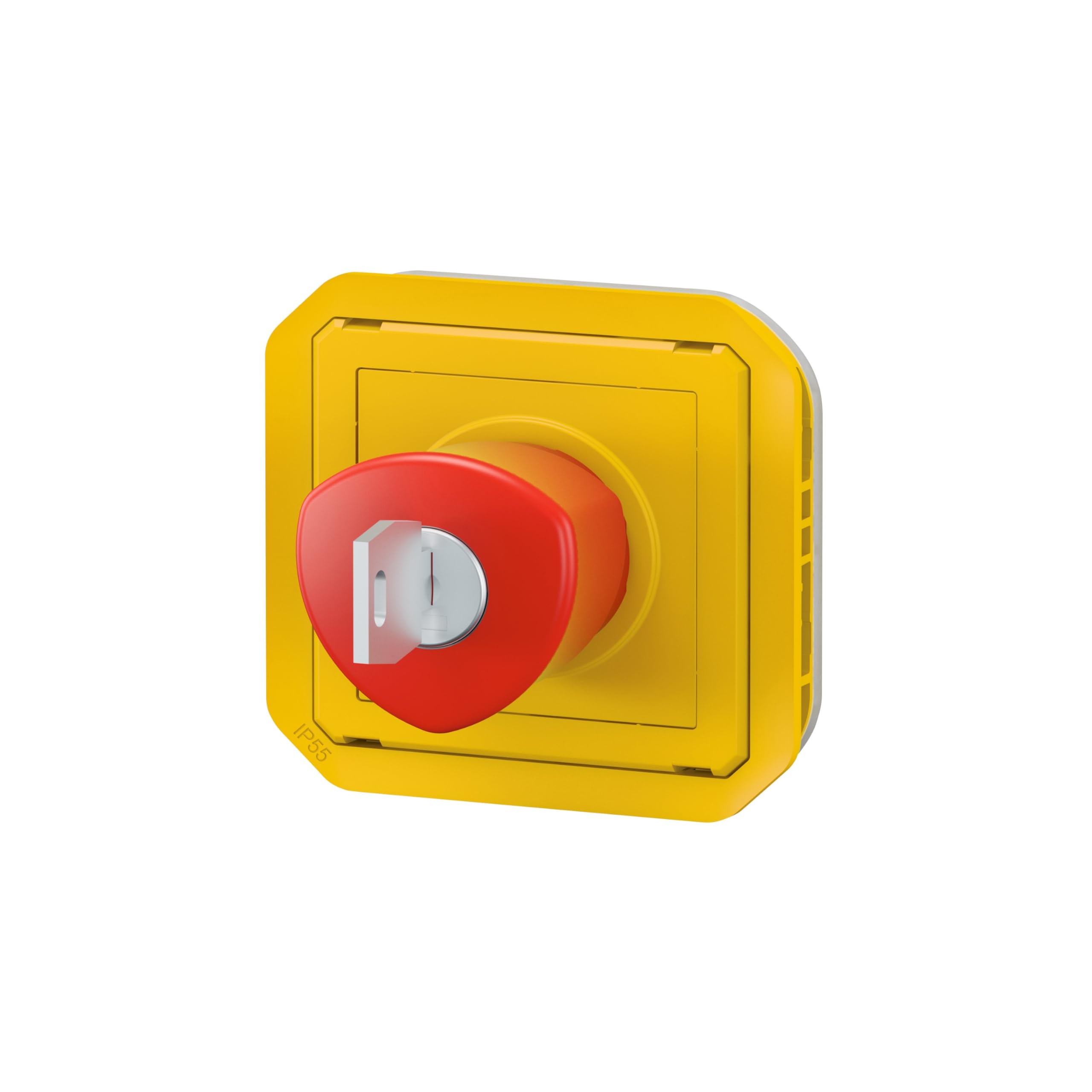 LEGRAND, Plexo 069548L Bouton d'arrêt d'urgence avec clé pour la réinitialisation, fermeture + ouvre-porte, avec 2 clés, clé amovible en position 0, 3