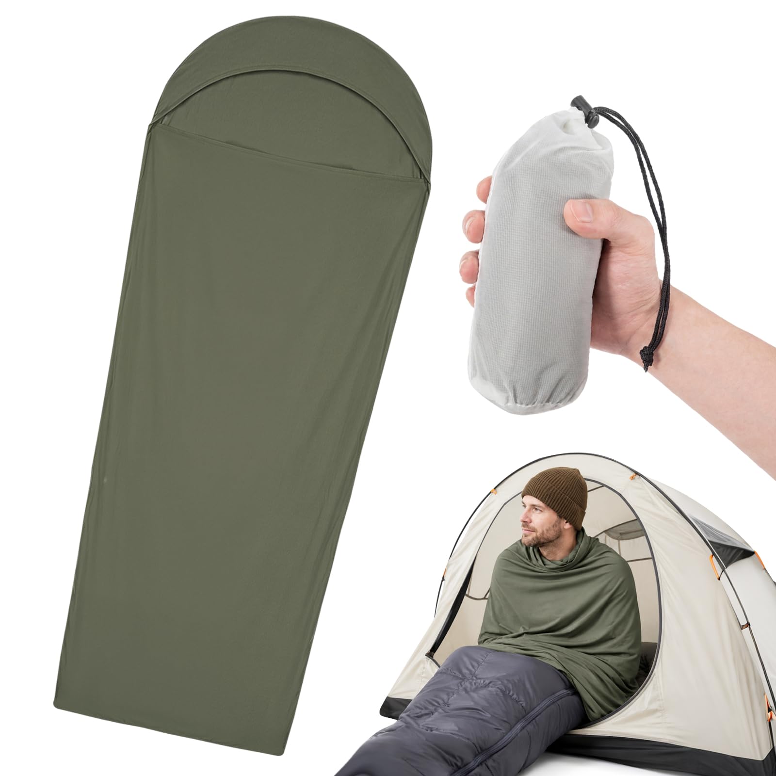 Nylon Sleeping Bag Liner – 128g Ultralight Travel Sheet with Small Pack Size, Lightweight Inner Sleeping Bag for Backpacking, Hostels, Huts & Camping (Green)