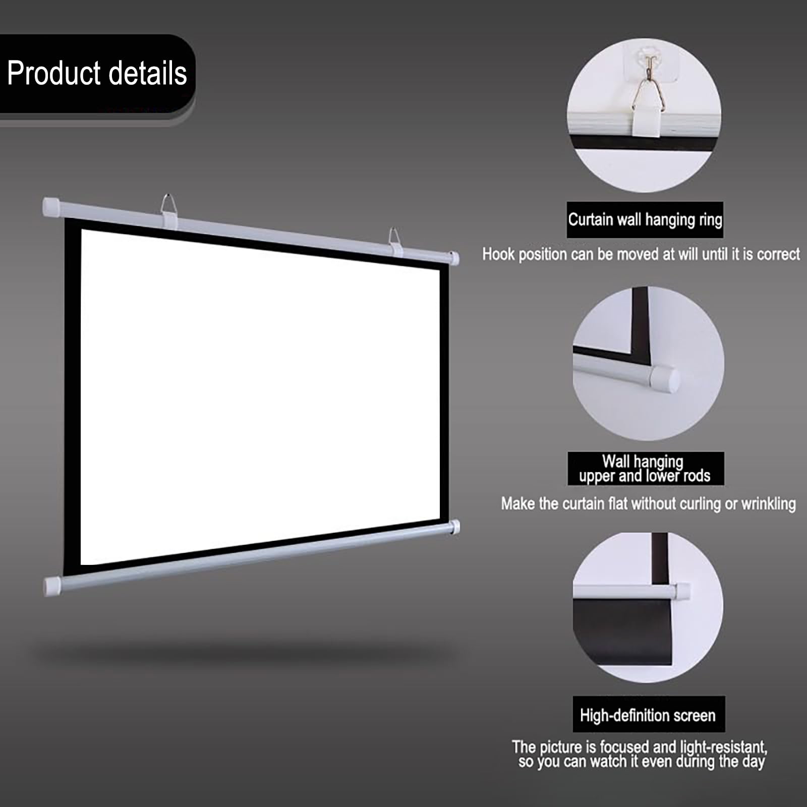 Amazon | 4:3 HD 手動プロジェクタースクリーン、 ポータブル