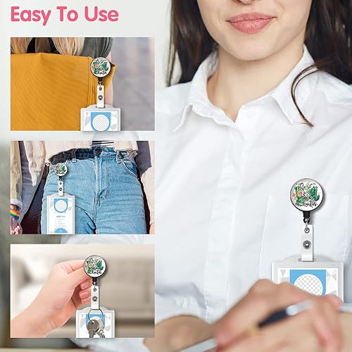 Miniatura 5 de RZHV Carrete retráctil para tarjetas de identificación con clip de cocodrilo, divertido soporte para tarjetas de identificación de cactus sarcasmo,