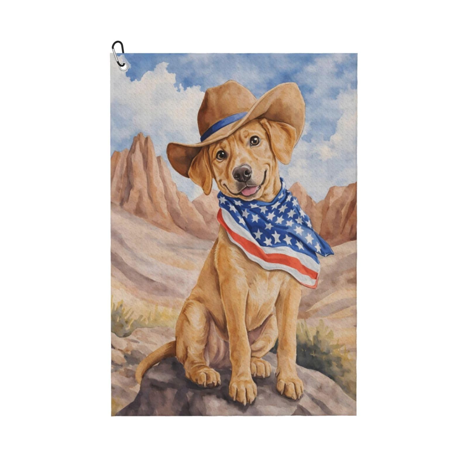 Oudrspo Patriotic Cowboy Dog Multi-Functional Golf Towel | Absorbent Quick Drying 16x24in