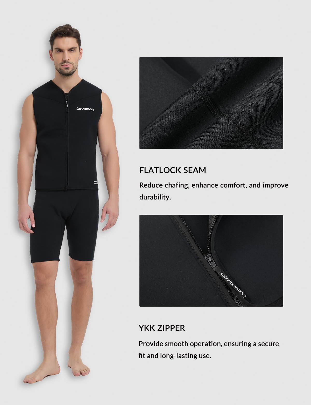 Lemorecn Combinaison en néoprène pour homme et femme - 3 mm - Sans manches - Fermeture éclair avant - Gilet en néoprène pour sports nautiques