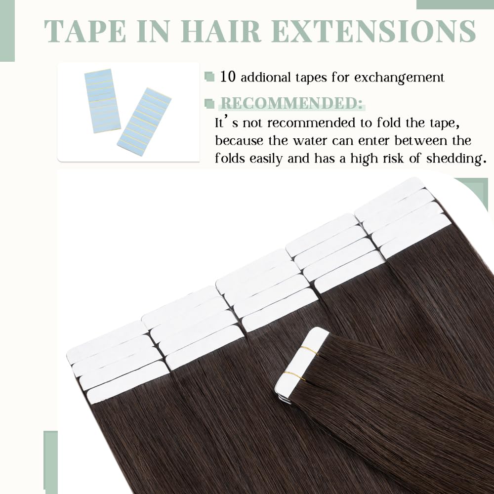 Rich Choices Tape in Hair Extensions Human Hair, 40pcs 100g 100% Remy Tape Hair Extensions Real Human Hair,Seamless Balayage Skin Weft Tape in Hair Extension 18 Inch #02 Dark Brown