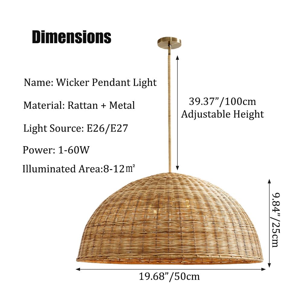 Rattan Pendant Lights, Boho Wicker Chandelier E 27 Hanging Ceiling Light Natural Weaving Lampshade Cord Adjustable Living Room Bedroom Dining Rustic Lamp Fixtures