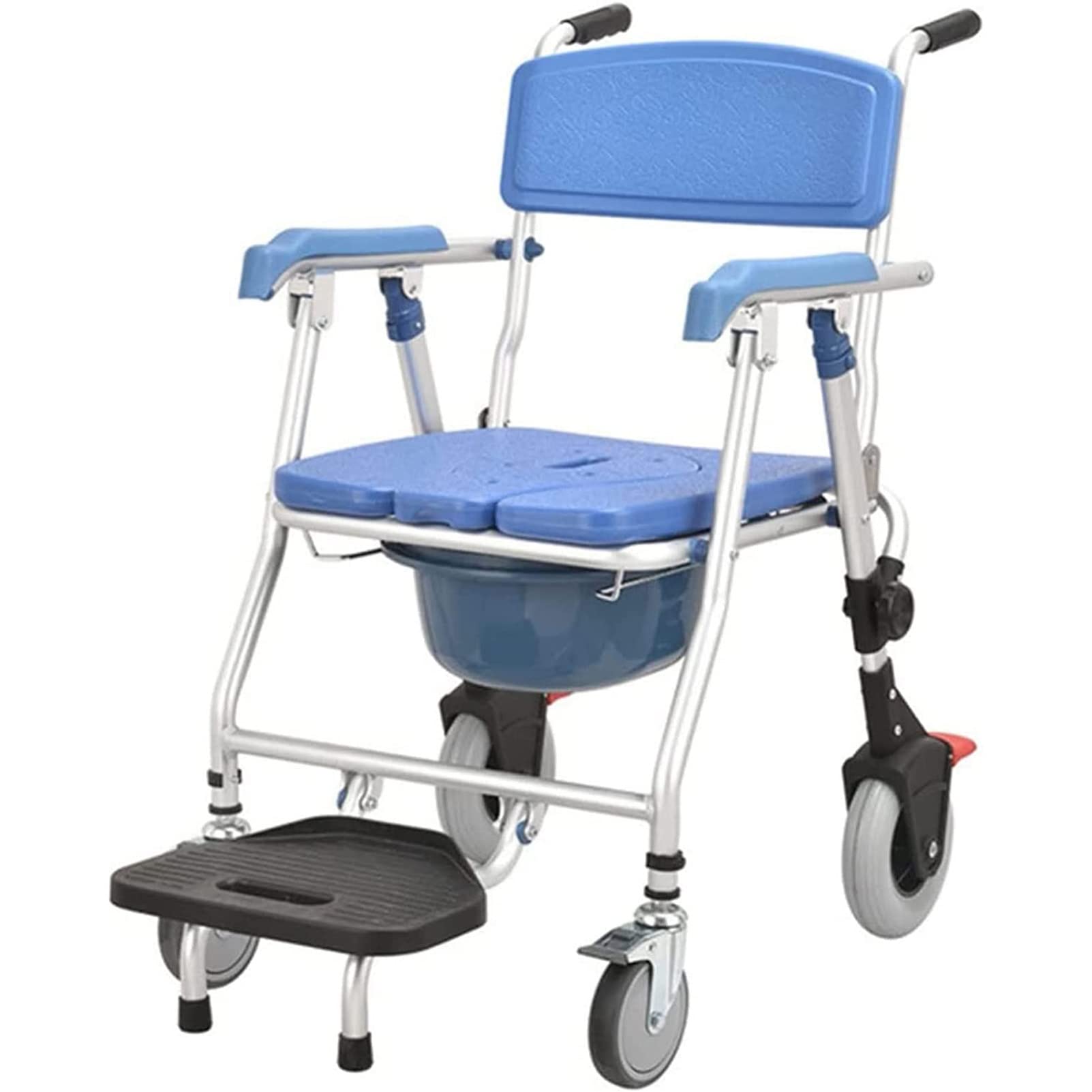 Gthtuhfd B Folding Commode Chair, Height Adjustable Commode Wheelchair With Removable Pot, Folding Pedal And Sponge Cushion, Multifunction Mobile Edside Commodes For Elderly Disabled
