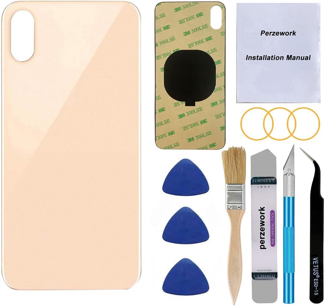 OEM Rear Back Glass Replacement for iPhone Xs Max 6.5 inches with Reparing Toolkit and Pre-Installed Adhesive (Gold)