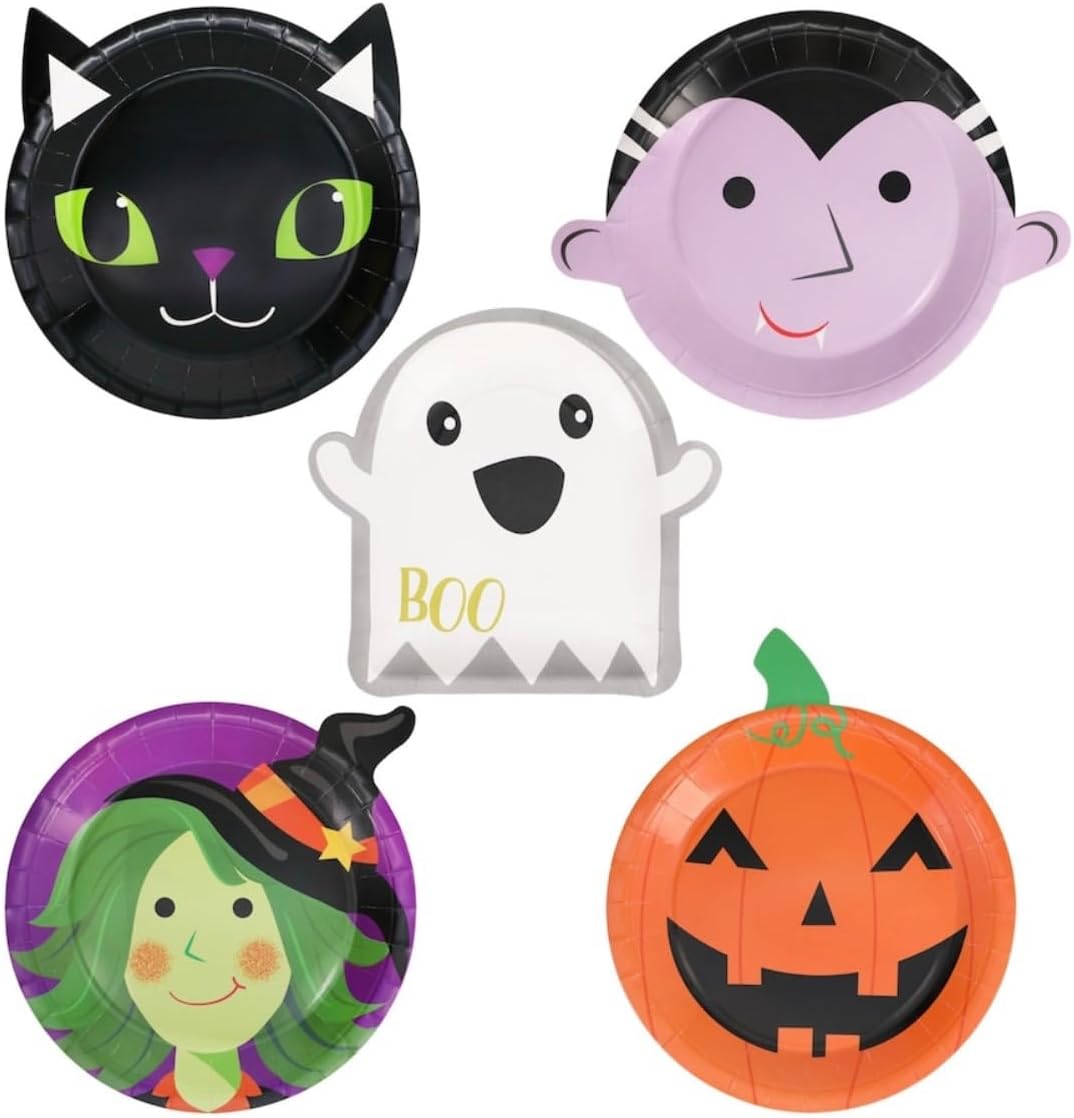 Halloween GhoulShaped Paper Plates Cat, Ghost, Witch