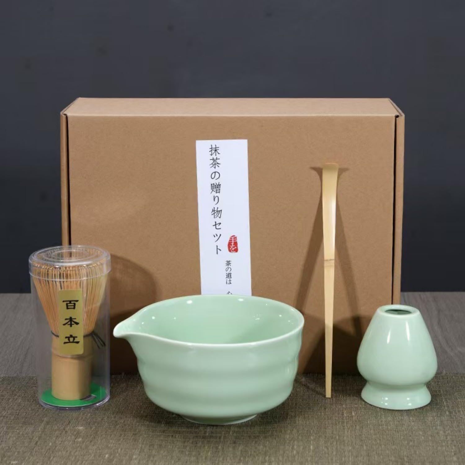 Matcha Set -Japanese Matcha Tea Set Include Match Bowl with Spout,Bamboo Matcha Whisk, Matcha Scoop | Matcha Whisk Stand (Chasen Holder) - 4pc Perfect Matcha Kit for Matcha Tea Ceremony (Green)