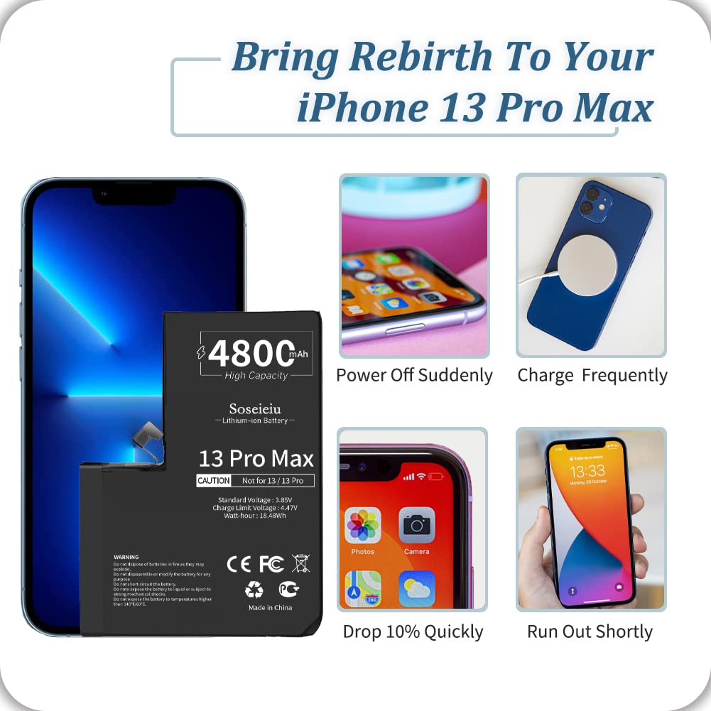 Amazon.com: Soseieiu Battery for iPhone 13 Pro Max,(𝟮𝟬𝟮𝟰