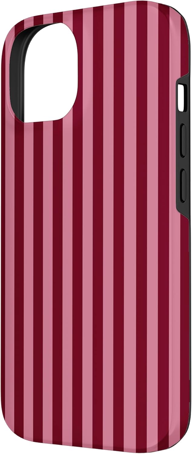 Burgundy and Pink Stripes Geometric Vertical Lines Trendy Case for iPhone 14