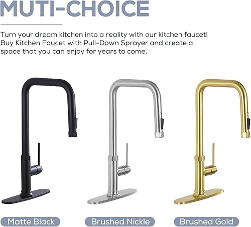 Miniatura 8 de Grifos de cocina negros mate negro mate con rociador extraíble, modernos grifos de fregadero de cocina de latón de una sola manija con placa de