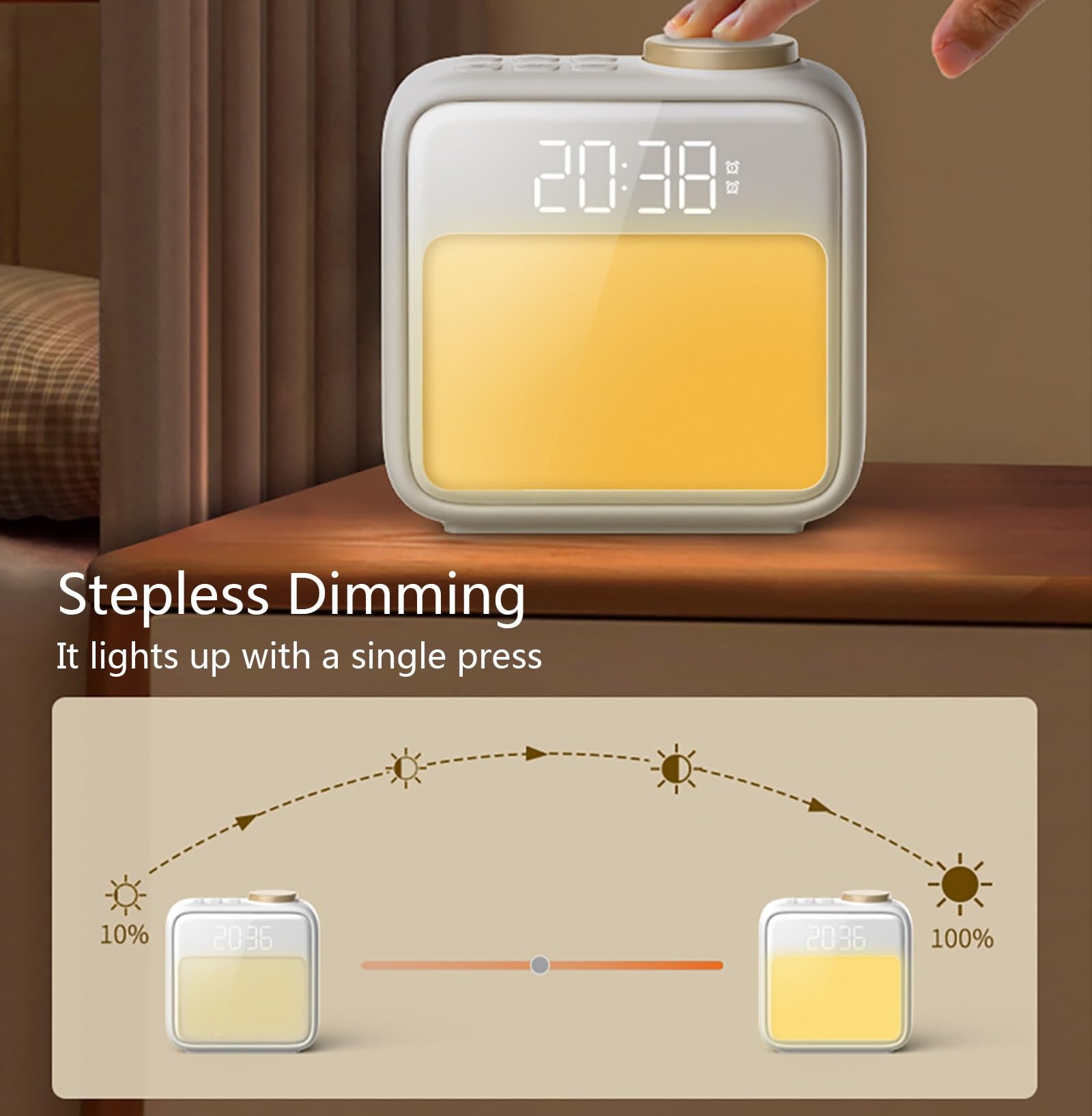Wecklicht mit Sonnenaufgangssimulation, RGB-Stimmungslampe und Dual-Wecker, Dimmbare Nachttischlampe für Kinder/Erwachsene, Warmes Nachtlicht mit Speicherfunktion