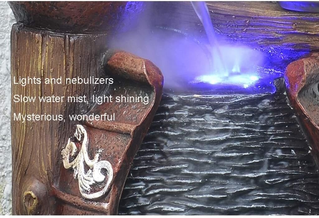 屋内・屋外兼用 3段式 ジャー滝噴水 LEDライト付き - 24.4インチ