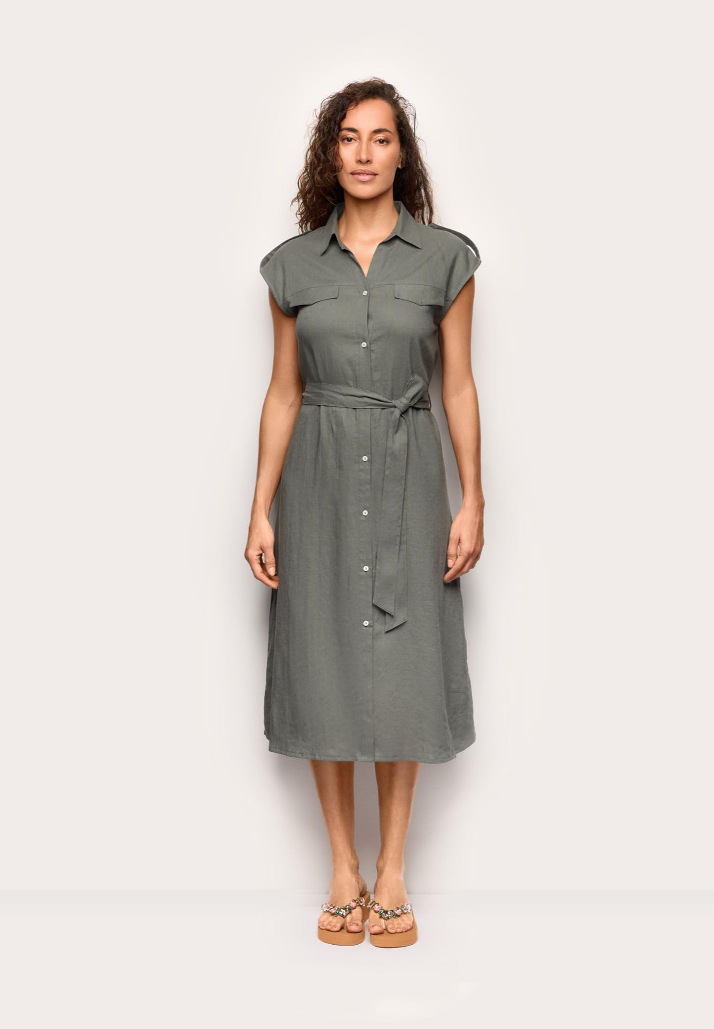YAMAMAY - Abito Lungo Maniche Corte con Bottoni, Donna, Linen Viscose, monocromo