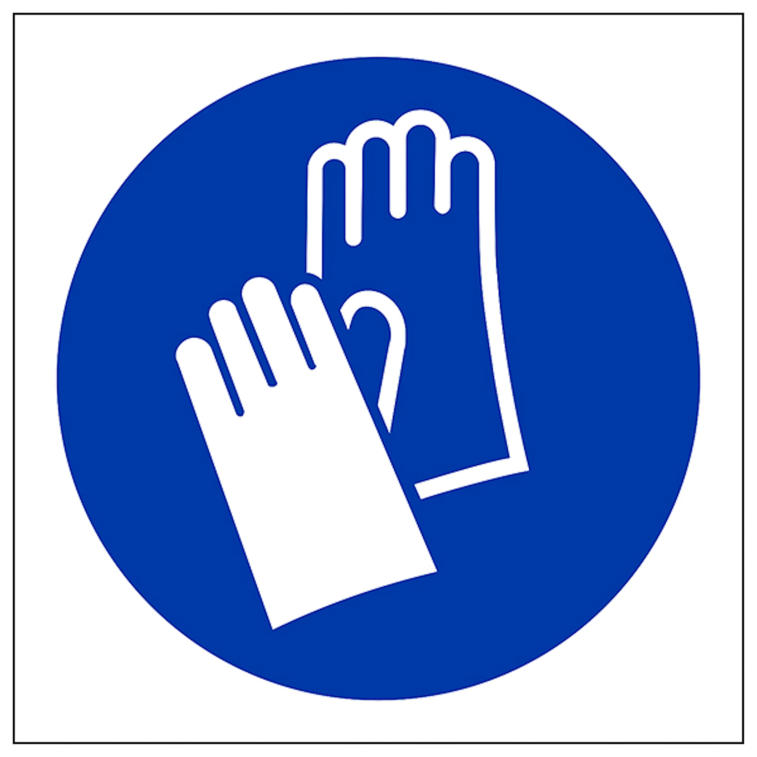 V Safety Gloves Symbol 100 x 100 mm - Self Adhesive Vinyl - Aluminium Effect Safety Sign