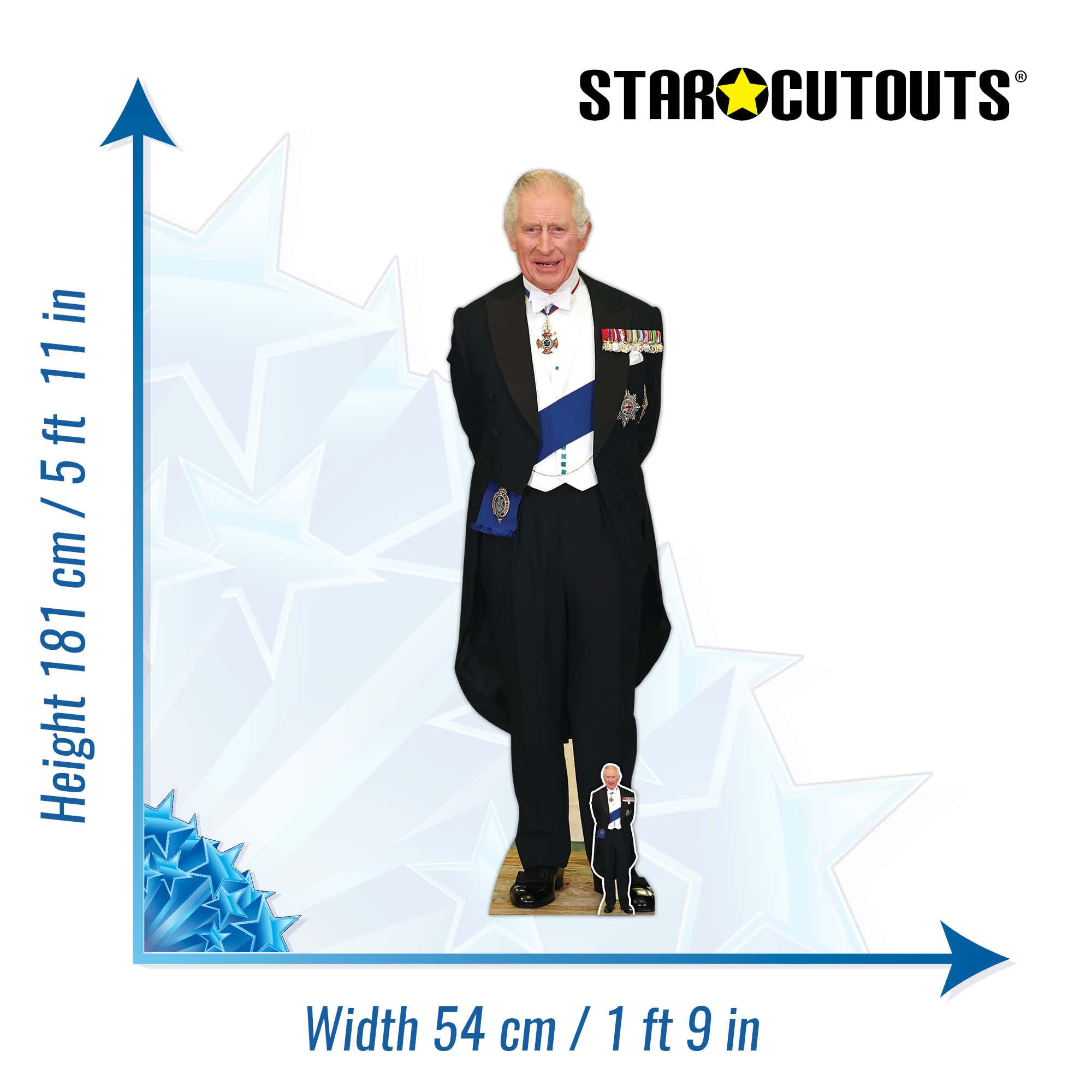 Star Cutouts SC4231 Sagoma in cartone a grandezza naturale di re Carlo con medaglie, con mini