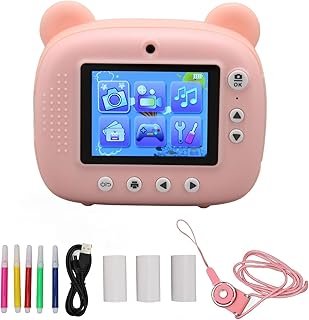 Câmera de impressão infantil 24MP câmeras duplas foco automático tela HD de 2,4 polegadas 1050mah câmera infantil para meninas meninos (rosa)
