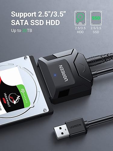 Miniatura 2 de UGREEN Cable adaptador SATA a USB 3.0 para lector de disco duro SSD/HDD de 3.5 pulgadas SATA III compatible con UASP compatible con Samsung Seagate